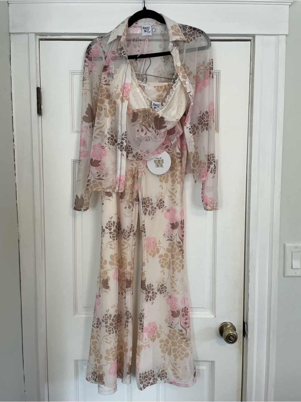 NWT Princess Polly Floral Sheer three piece set with pants, tank and shirt US2